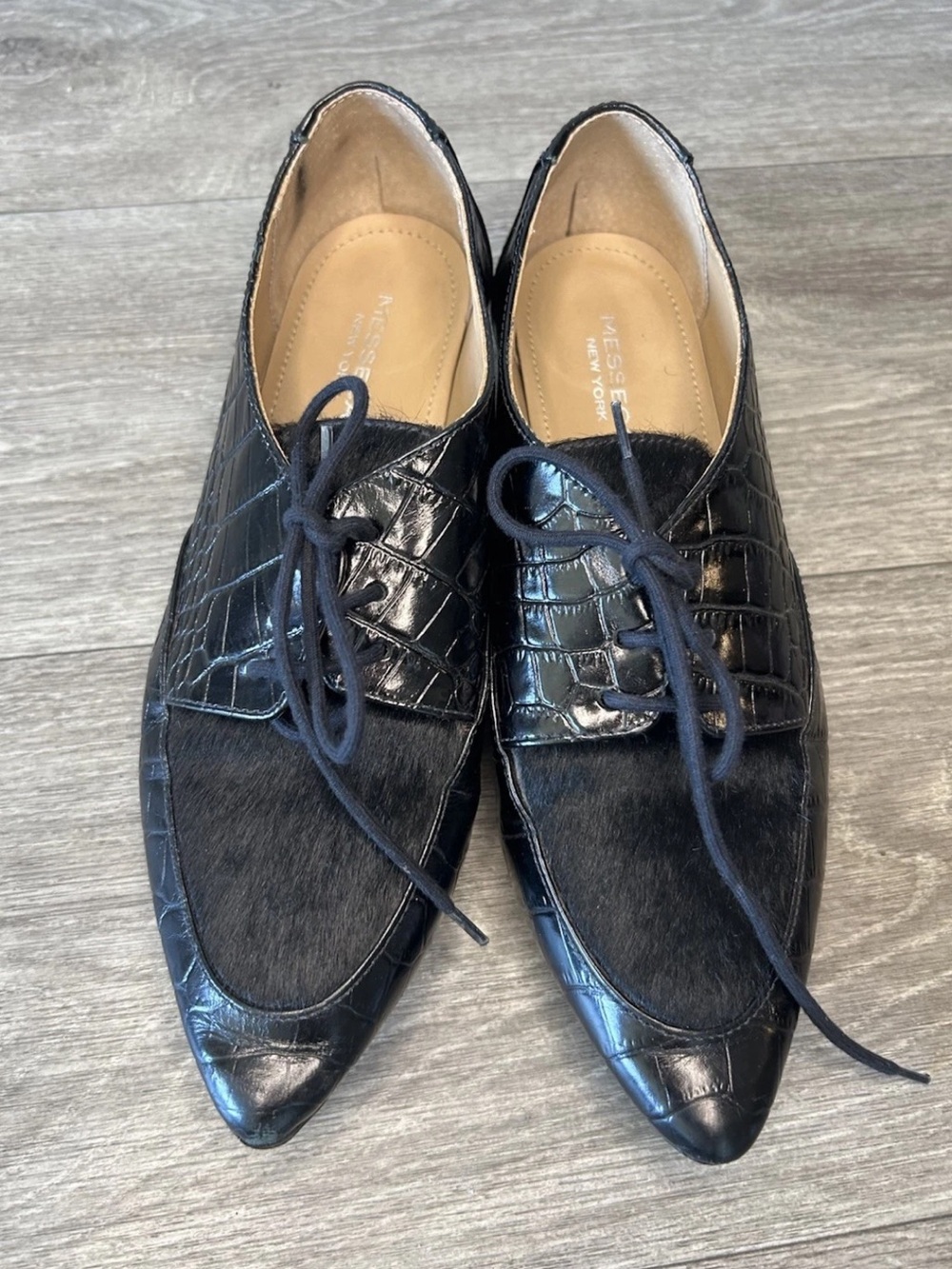 MESSECA Black Pony Hair Loafers Oxford Shoes Croc Leather 6 Quite Luxury Brazil